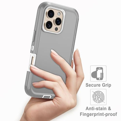for iPhone 16 Pro Max Case Heavy Duty Protective Shockproof Dropproof 3-Layer Full Body Protection [Without Screen Protector] Tough Rugged Cover for Apple iPhone 16 Pro Max,Grey/White - color: Grey/White