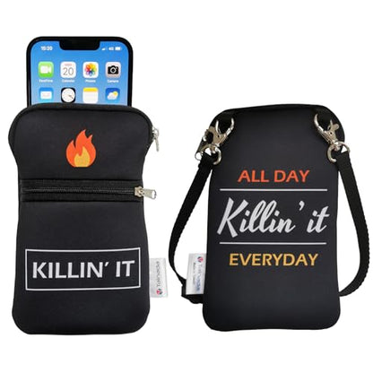 Tainada Neoprene 2-Zip Phone Pouch w/Crossbody, Neck Lanyard (Killin' it) | For Men/Women; Water-resistant neoprene material, shockproof, lightweight; Compatible with most of smartphones - color: Killin' it