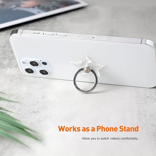 [2 Pack] Transparent Diamond Setting Cell Phone Ring Holder Stand,360 Degree Rotation and 180 Degree Adjustable Finger Ring Kickstand with Polished Electroplated Phone Grip (Pentagram)