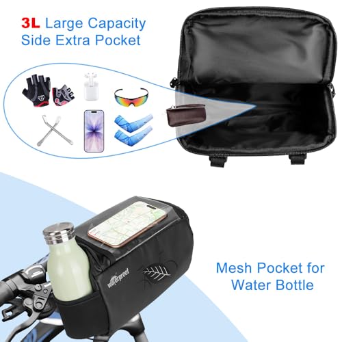 WOTOW Bike Front Basket handlebar Bag with Touch Screen Phone Holder, 3L | Bicycle Front Basket Pack, Reflective Storage Pouch for Men Women Kids Outdoor Road MTB Cycling