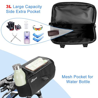 WOTOW Bike Front Basket handlebar Bag with Touch Screen Phone Holder, 3L | Bicycle Front Basket Pack, Reflective Storage Pouch for Men Women Kids Outdoor Road MTB Cycling