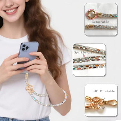 Crystal Phone Lanyard Crossbody Adjustable Rhinestone Anti-Theft Phone Strap Crossbody Cell Phone Neck Strap for Women - color: Multicolor
