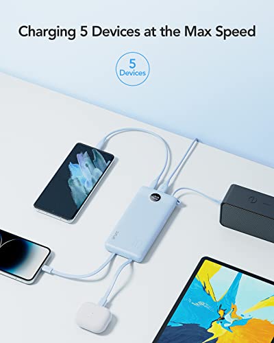 VRURC Portable Charger, Slim Power Bank Built-in 4 Cables, Travel Essential - color: Blue