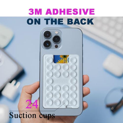 Suction Card Holder Mount, Phone Wallet, Silicon Adhesive Accessory for iPhone and Android, Hands-Free Mirror Shower Holder, TikTok Videos and Selfies - White