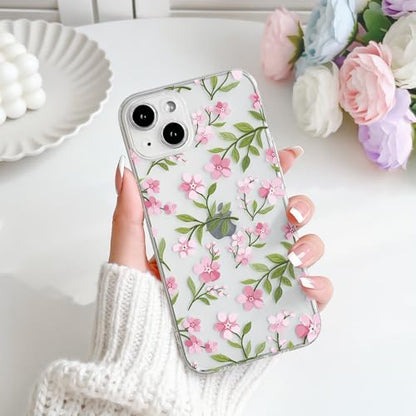 NITITOP Compatible with iPhone 15 Pro Case Clear Cute Flower - Pink | Branch, Floral, Precision camera cutouts, For girl woman, Slim fit, Soft TPU, Shockproof - color: Pink