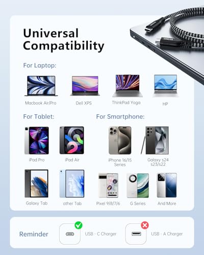 20ft USB C to USB C Cable 60W Fast Charging, Extra Long Braided Type C to C Charging Cable with USB 2.0 Data Transfer for iPhone 15/16/17, Samsung Galaxy, Pixel, Pad Pro/Air, MacBook Pro/Air