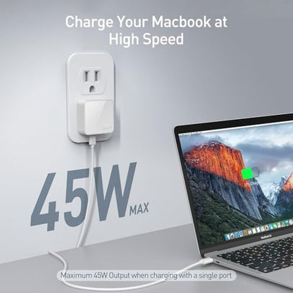 Nekmit Flat USB C Wall Charger, 47W Dual Ports USB C Charger Block, PPS Fast Charging Wall Plug for iPhone 17/17 Pro/17 Pro Max, Galaxy, MacBook Air, iPad, AirPods and More - color: White