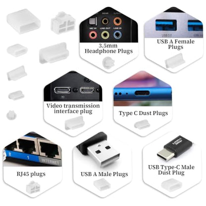 50 PCS 7 Types USB Cover Silicone USB Port Cover Dust Plug