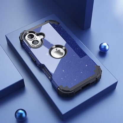 IDweel for iPhone 17 Case with Screen Protector for Men, 3 in 1 Shockproof Slim Fit Hybrid Heavy Duty Hard PC Cover Soft Silicone Bumper Full Body Anti-Fingerprint Case, Glitter Blue Black - color: Glitter Blue Black