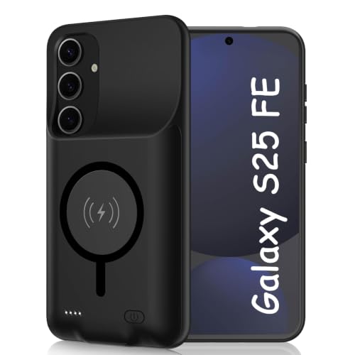 Battery Case for Galaxy S25 FE, 12000mAh High Capacity Portable Rechargeable Protective Case Support Wireless Charging Compatible with Galaxy S25 FE (6.7 inch) Extended Battery Charger Cover-Black - size: Galaxy S25 FE