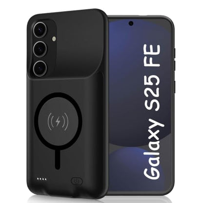 Battery Case for Galaxy S25 FE, 12000mAh High Capacity Portable Rechargeable Protective Case Support Wireless Charging Compatible with Galaxy S25 FE (6.7 inch) Extended Battery Charger Cover-Black - size: Galaxy S25 FE