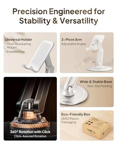 COOPER 360° Stand, Rotating Cell Phone Stand for Desk | Sturdy Metal Base, Foldable, Portable | Cell Phone Holder for Desk (Cream White) - color: 1 Pack - Cream White