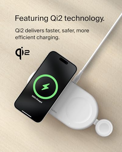Belkin Qi2 15W Magnetic Wireless Charging Pad, 3 in 1 Fast Charger - color: White, style: 3 in 1