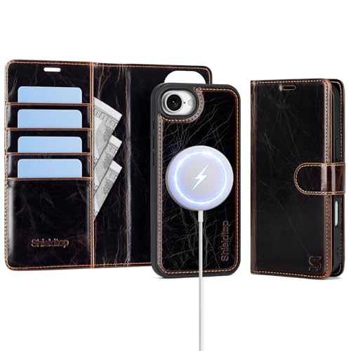 Shieldtop Compatible with MagSafe iPhone 17e / 16e Wallet Case,(Coffee) | 2 in 1 Detachable Magnetic,Credit Card Holder Slots,RFID Blocking,PU Leather,Kickstand,Flip Folio Phone Cover for Men & Women - color: A-Coffee