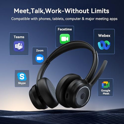 Gixxted (2026 Upgraded) Wireless Headset with Mic for Work, Bluetooth Headset with Noise Canceling Microphone, Wireless Headphones with Mic and USB Dongle and Mute, Fit for Computer/PC/Teams