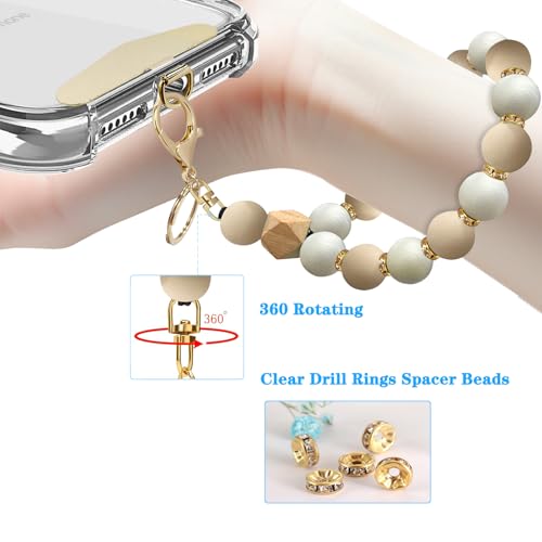 Silicone Beaded Phone Wrist Strap, Phone Bracelet Strap with Tether Tab Elastic Hands Free Wristlet Strap - color: Beige White