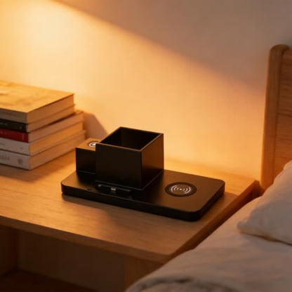 4 in 1 Wireless Charging Station, Multi-Device Fast Wireless Charger, Magnetic Charging Dock, Dual Headphone Charging, Desktop Organizer Stand for Home and Travel