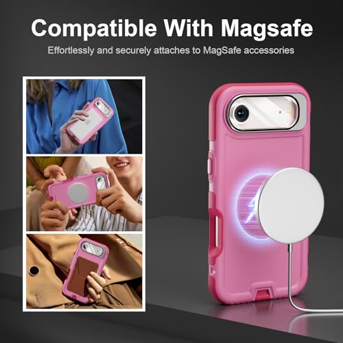 Follaroma Magnetic for iPhone 17 Air Case with Camera Stand, Pink，6.5" | Built-in Glass Camera Cover,Compatible with MagSafe,Heavy Duty Shockproof Protective,Military-Grade Anti-DropDual Layer Cover - color: Pink, size: iPhone 17 Air 6.5''