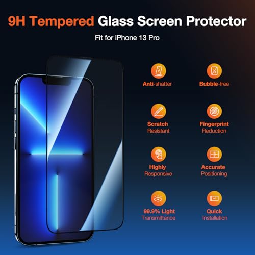 KUZOOM 2Pack Privacy 9H+ Tempered Glass Screen Protector for iPhone 13 Pro - color: Black 13Pro