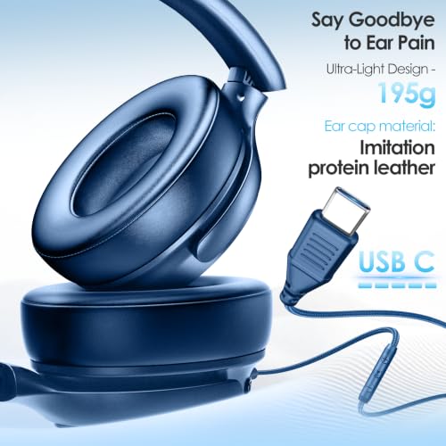 Active Noise Cancelling Headphones USB C Headphones Wired Over Ear-Blue - color: Dark blue