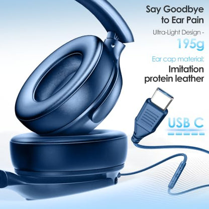 Active Noise Cancelling Headphones USB C Headphones Wired Over Ear-Blue - color: Dark blue