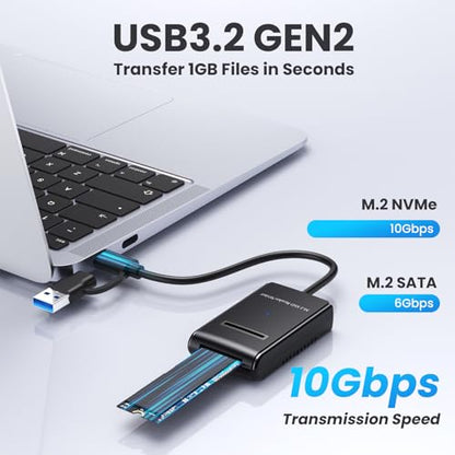 M.2 NVMe SATA SSD Enclosure, USB 3.2 Gen 2 10Gbps M.2 NVMe Reader External SSD Adapter Support M Key B+M Key 2230 2242 2260 2280 22110 SSD