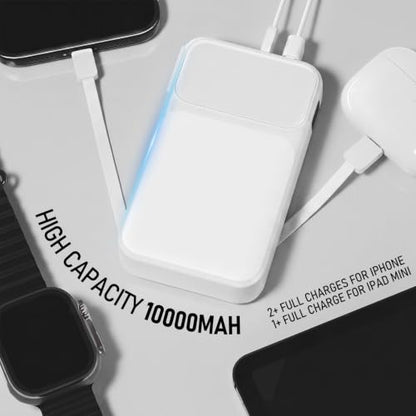 Portable Charger with Built-in Wall Plug, 10000mAh Power Bank with Built-in USB-C and Lightning Cables, 22.5W Fast Charging Battery Pack for iPhone and Samsung and Travel - color: White