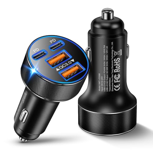 90W Car Charger USB C, 4-Port Super Fast Charging Cigarette Lighter Plug - size: 2 Pack