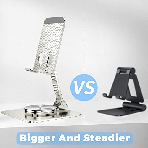Rotatable Foldable Phone Stand for Desk, Fully Adjustable Desktop Holder Cradle Dock Compatible with iPhone 14 13 12 11 Pro Max Xr, Nintendo Switch, Tablets, All Phones(Silver) - color: Bright silver