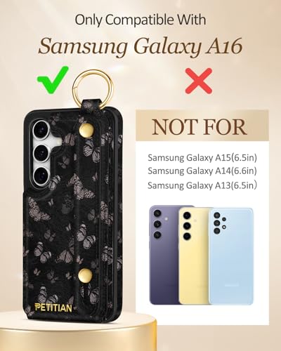 Petitian for Samsung Galaxy A16 5G Wallet Case, Black Butterfly - color: Black Butterfly, size: Samsung Galaxy A16 5G