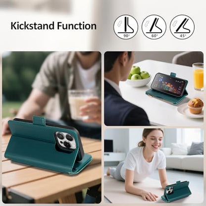 Antsturdy Compatible with MagSafe iPhone 13 Pro Wallet Case,Indigo Blue | Detachable Magnetic Credit Card Holder,RFID Blocking,PU Leather Zipper Purse,Wrist Strap Kickstand,Flip Phone Cover for Women - color: (Detachable with Magsafe)-Indigo Blue