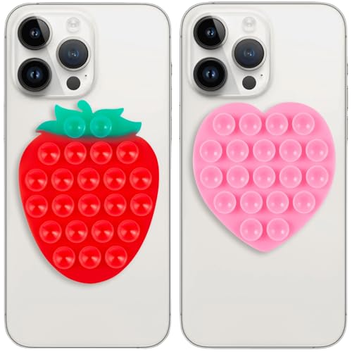 Suction Phone Grip, Strong Suction - Selfies on Mirror/Bathroom，Strawberry/Heart - color: Strawberry shape, Heart shape