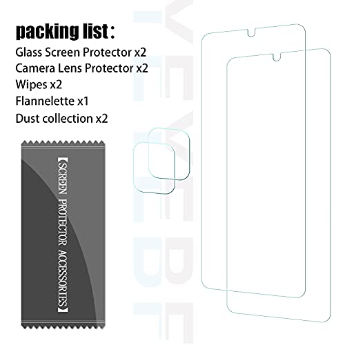 Galaxy A12 HD Clear Tempered Glass Screen Protector + Camera Lens Protectors, [2+2 Pack] [3D Glass] [Bubble-Free] [Anti-Glare] Screen Protector Glass For Samsung Galaxy A12 - size: Galaxy A12