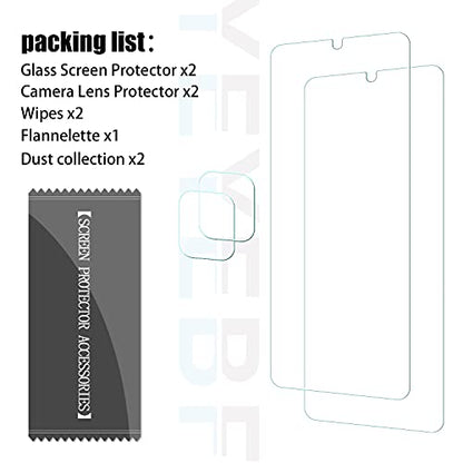 YEBF Samsung Galaxy A42 5G Screen Protector, 2 Pack, HD Clear Tempered Glass, 9H Hardness, Anti-Glare, Bubble-Free, Includes Camera Lens Protectors - size: Galaxy A42 5G