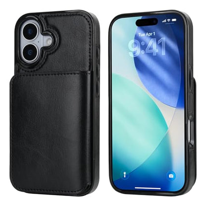 KIHUWEY Compatible with iPhone 17 Wallet Case Credit Card Holder, Premium Leather Kickstand Flip Hidden Magnetic Clasp Durable Shockproof Protective Cover for iPhone 17 6.3 inch (Black) - color: Black