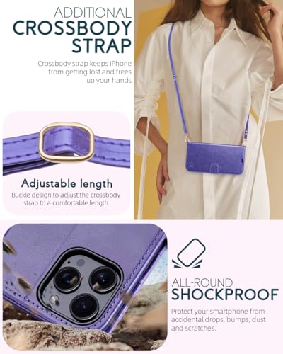 OCASE for iPhone 16 Pro Wallet Case, PU Leather Crossbody Phone Case with Removable Shoulder Strap, Kickstand, RFID Blocking Card Slots, Flip Folio Phone Cover 6.3 Inch 2024, Purple - color: Purple, size: iPhone 16 Pro
