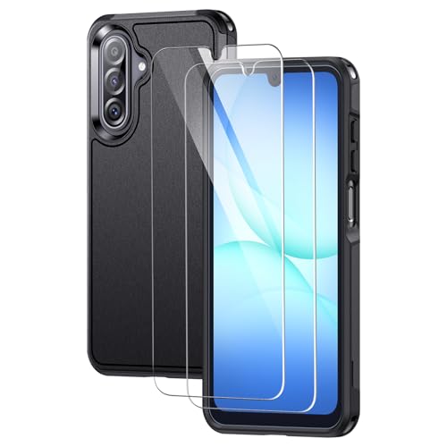 Lanhiem for Samsung Galaxy A17 5G Phone Case with 2 Tempered Glass Screen Protector, Shock Absorption, Anti-Scratch Shockproof Case Cover for Samsung A17 4g/5g, Black - color: Black-3 in 1, size: 6.7'' for A17