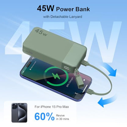 NOBIS Portable Charger 20000mAh 45W Power Bank w/Detachable Cable - color: Green