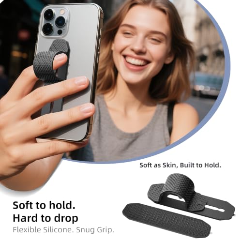 2Pcs Retractable Ring Stand – Telescopic Phone Grip with Matte Silicone Kickstand, Adhesive Hook Mount – Universal Anti-Drop Holder