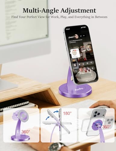 Aoviho Magnetic Phone Stand for Desk, 360° Rotating Phone Holder,Purple - color: Purple