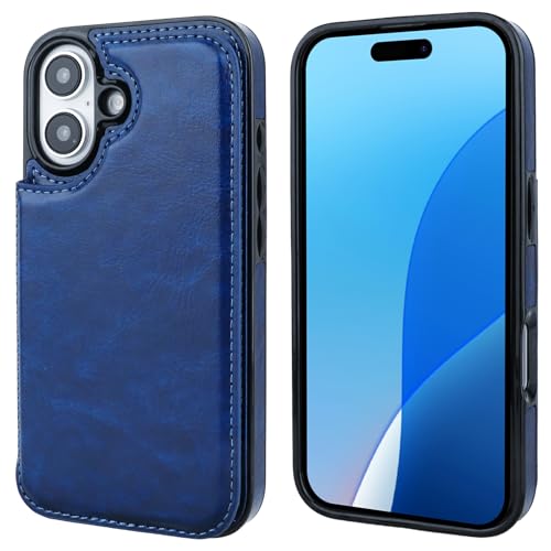 ONETOP for iPhone 16 Wallet Case with Credit Card Holder,Blue | Kickstand,ID/Cash Holder,Case Wallet with Card Slots,Double Magnetic Clasp,Durable PU Leather Shockproof Cover for Women Men - color: Blue