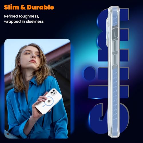 DEERLAMN Magnetic Clear Case for iPhone 12/iPhone 12 Pro 6.1-Inch, [Compatible with Magsafe][Anti-Yellowing] Transparent Slim Shockproof Protective Phone Cover, Blue - color: Blue, size: iPhone 12/12 Pro-6.1 Inch