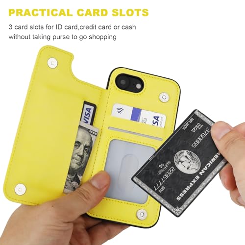 ONETOP for iPhone 17e/16e Wallet Case with Credit Card Holder,Yellow | Kickstand,ID/Cash Holder,Case Wallet with Card Slots,Double Magnetic Clasp,Durable PU Leather Shockproof Cover for Women Men - color: Yellow