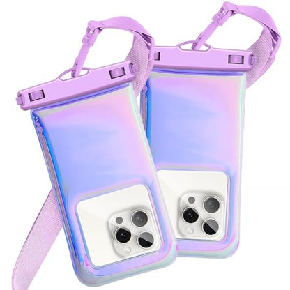 2 Pack Foweroty Floatable Waterproof Phone Pouch Case for iPhone 17 16 Pro Max/15/14/13/12, IP68 Travel Cellphone Dry Bag Beach Cruise Ship Essentials Bags with Crossbody Lanyard, Iridescent Purple-7″ - color: A1-Iridescent Purple-2 Pack