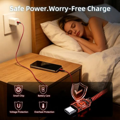 USB C to C Cable 60W 3.3ft 2-Pack Nylon Braided for iPhone 17/16/15 Red - color: Red, size: 3.3FT