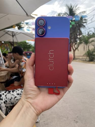 Clutch - Pro USB-C Portable Charger - Compatible with iPhone 15, 16, 17 & Android Devices - Power Bank Magnetic Battery - TSA Travel Approved - USB Rechargeable - Built-in Cable - 5000 mAh - 3.7oz - color: Red