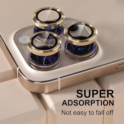 Camera Protector Metal Ring for iPhone 16 Pro/iPhone 16 Pro Max HD Tempered Glass Individual Lens Protective Cover, Gold - color: Gold