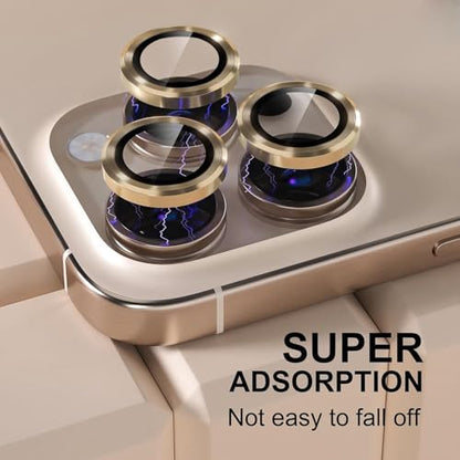 Camera Protector Metal Ring for iPhone 16 Pro/iPhone 16 Pro Max HD Tempered Glass Individual Lens Protective Cover, Gold - color: Gold