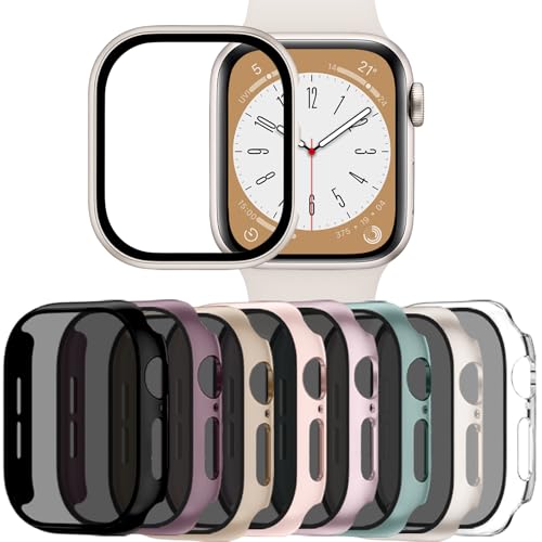 Adorve 8-Pack Privacy Screen Protector for Apple Watch SE 44mm Case Series 6 5 4, Anti-Spy 9H Hardness Tempered Glass Film, Full Protective Face Cover, Slim Guard Bumper for iWatch 44 mm Accessories - size: 44mm for SE Series 6/5/4