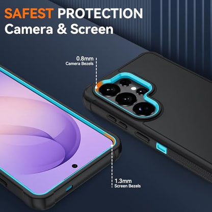 for Samsung Galaxy S26 Ultra Case with HD Screen Protector, 3-Layer Shockproof Military Grade Full Body Protection, Heavy Duty Hybrid Protective Phone Cover (Black/Glacier Blue) - color: Black/Glacier Blue